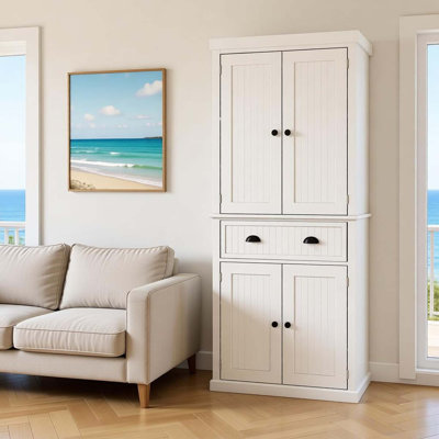 Elegant Freestanding Storage Cabinet with Adjustable Shelving and Central Drawer