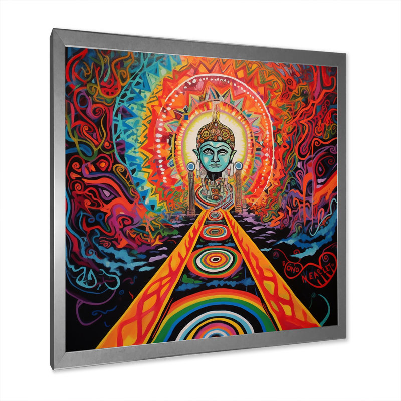 «Buddha Street Art the Obstacle Is the Path», reproduction sur toile, Cadre simple argenté, H 36 po x l 36 po x P 1,5 po