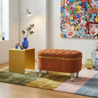 Banc de rangement 29,5 po, banc de bout avec repose-pieds capitonné en tissu et capitonné