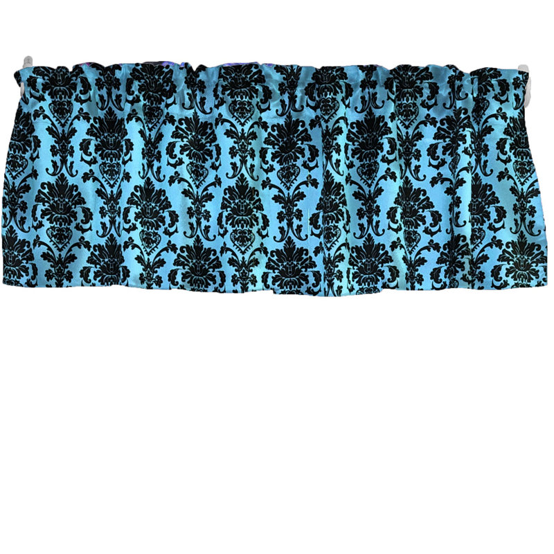 Cantonnière florale en damas 58 po, Turquoise, L 58 po x L 16 po