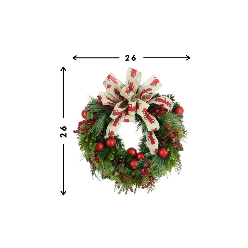 Red Berry And Pine Cone Evergreen Wreath