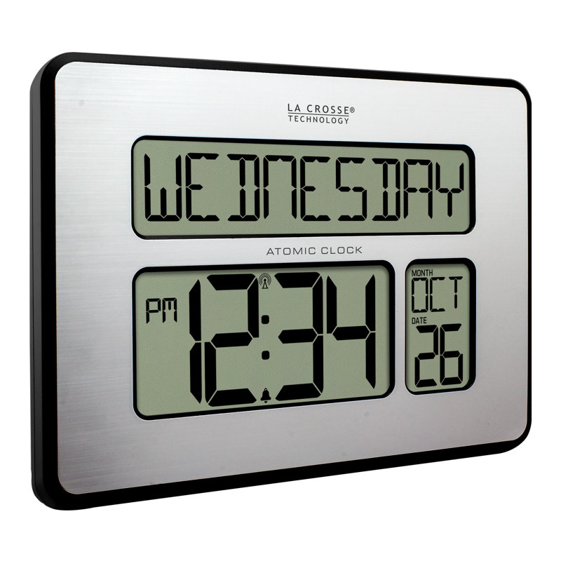 Weatherspoon Atomic Digital Calendar Clock, Brushed Silver