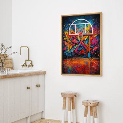 Colorful Graffiti Basketball Hoop Sports Framed Canvas Master Bedroom Wall Art Work Print