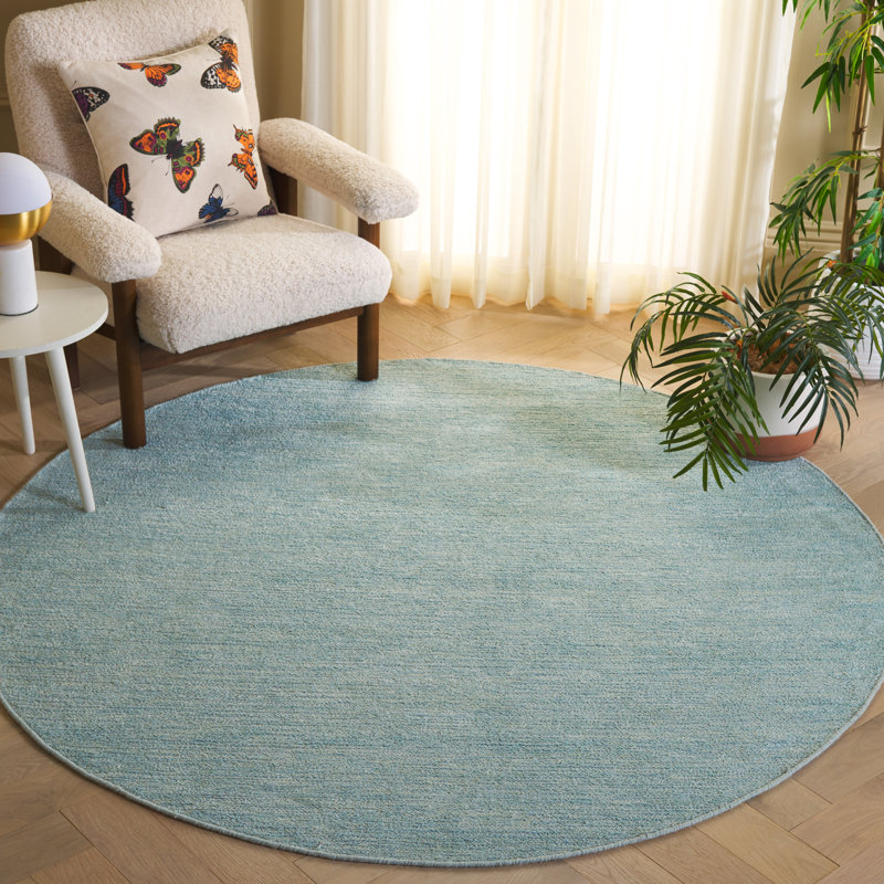 Tapis couleur turquoise en coton recyclé et viscose Mychelle, Rond 6 pi