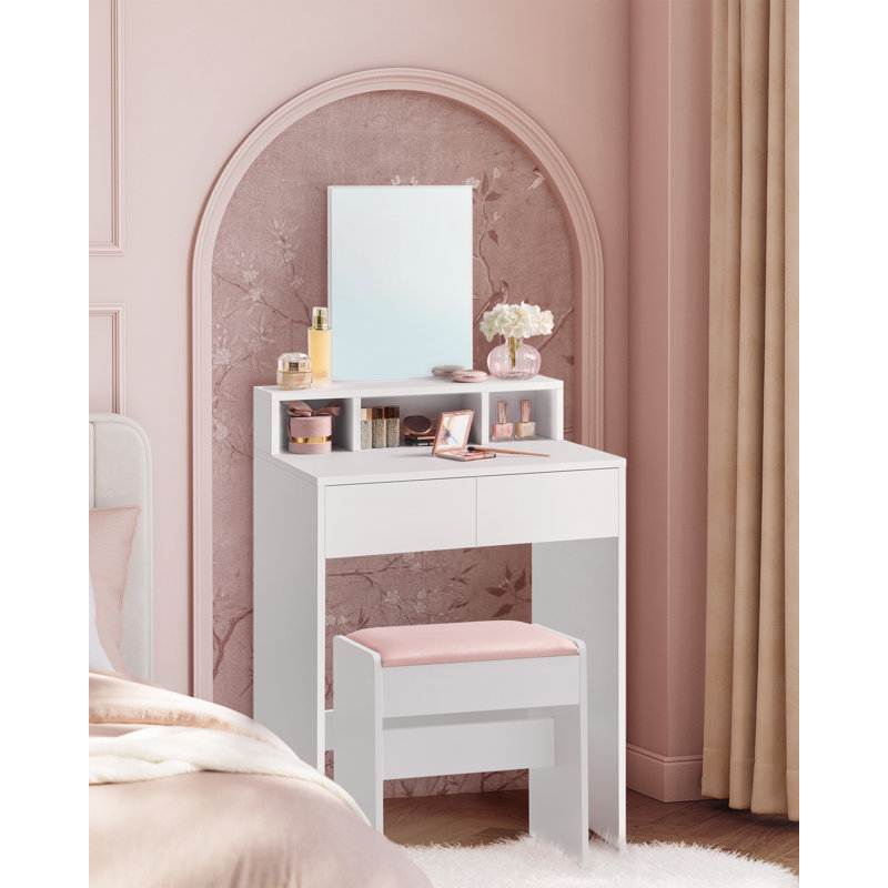 Mazie Dressing Table with Mirror, White