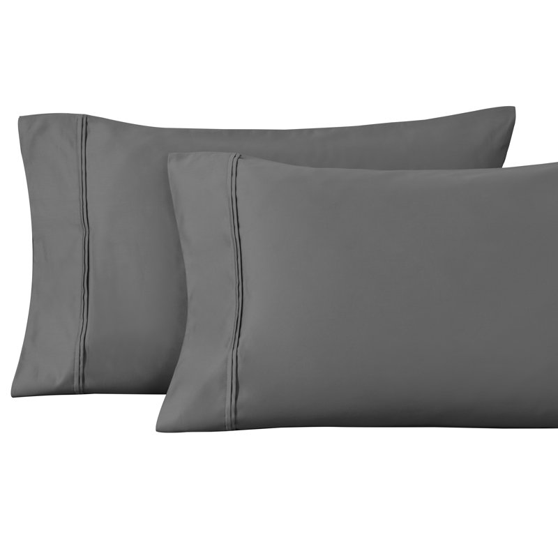 Mellark 1200 Thread Count 100% Egyptian Cotton Solid Sateen Pillowcase Set, Charcoal, King Pillowcase