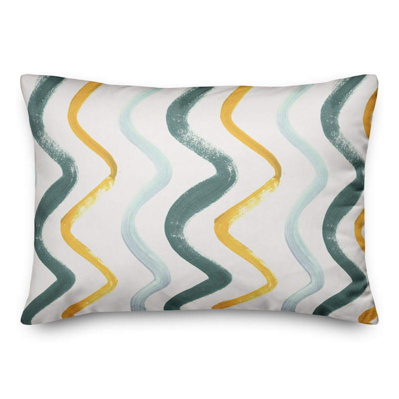 Coussin extérieur bleu et brun Squiggles, H 14 po x l 20 po, Bleu/doré