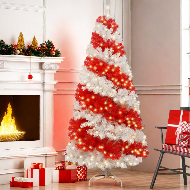 Arbre de Noël artificiel en forme de canne de bonbon de 6 pi avec 300 lumières DEL et 900 branches flexibles, arbre de Noël créatif, sapin artificiel pour la décoration des Fêtes