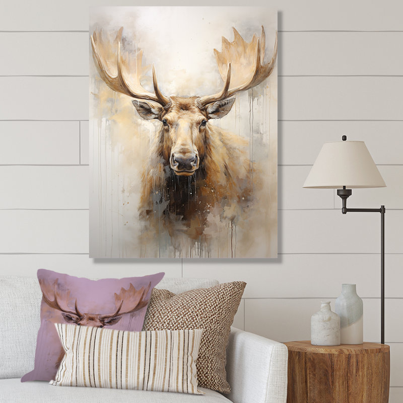 Portrait d'un orignal beige et doré - impressions sur toile, H 44 po x l 34 po x P 1,5 po, Toile tendue