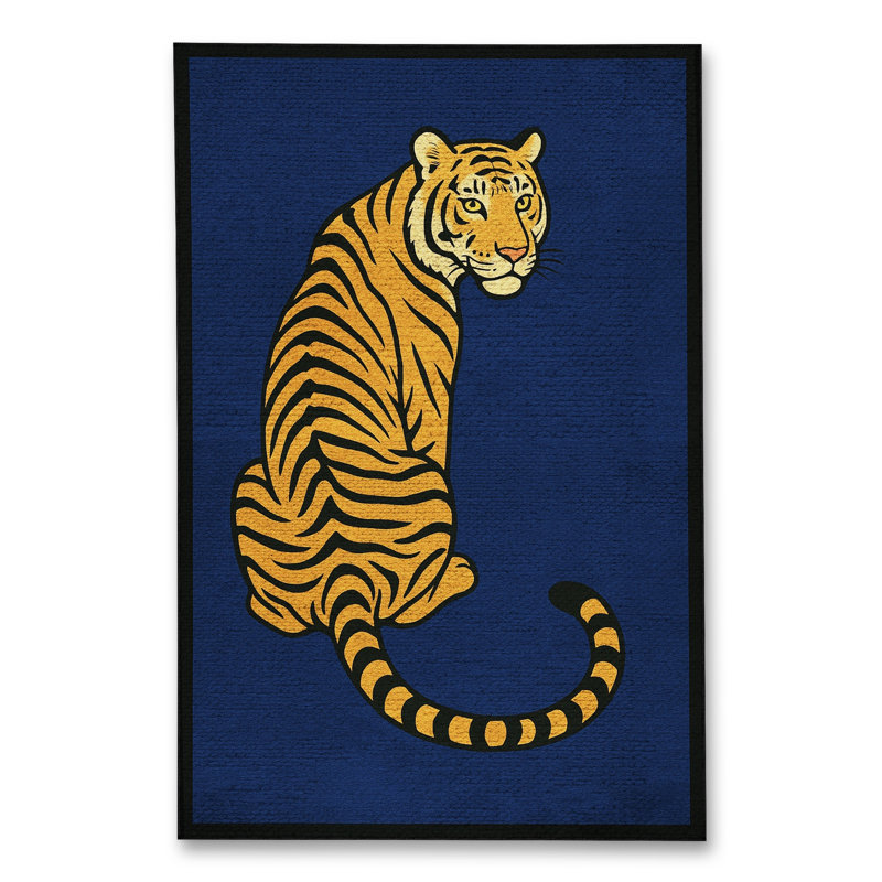 Tapis tissé à imprimé tigre bleu marine Mosso, 3'3" x 4'11"