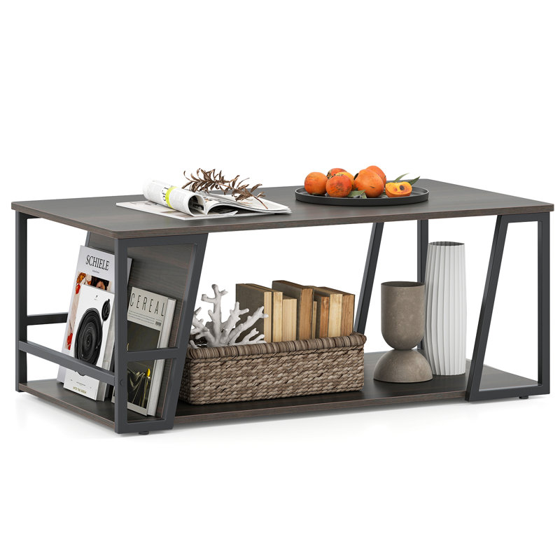 40'' Coffee Table & 2-Tier Modern Farmhouse Center Table w/Storage Shelf Brown, Brown, Brown/Black