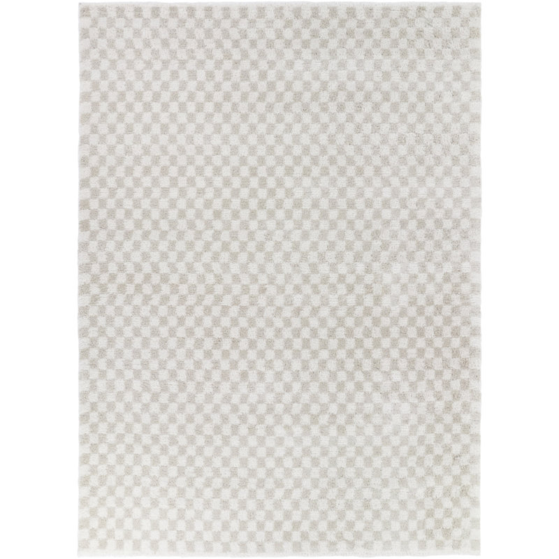 Bashein Cream Micro Check Area Rug, Rectangle 5'3" x 7'