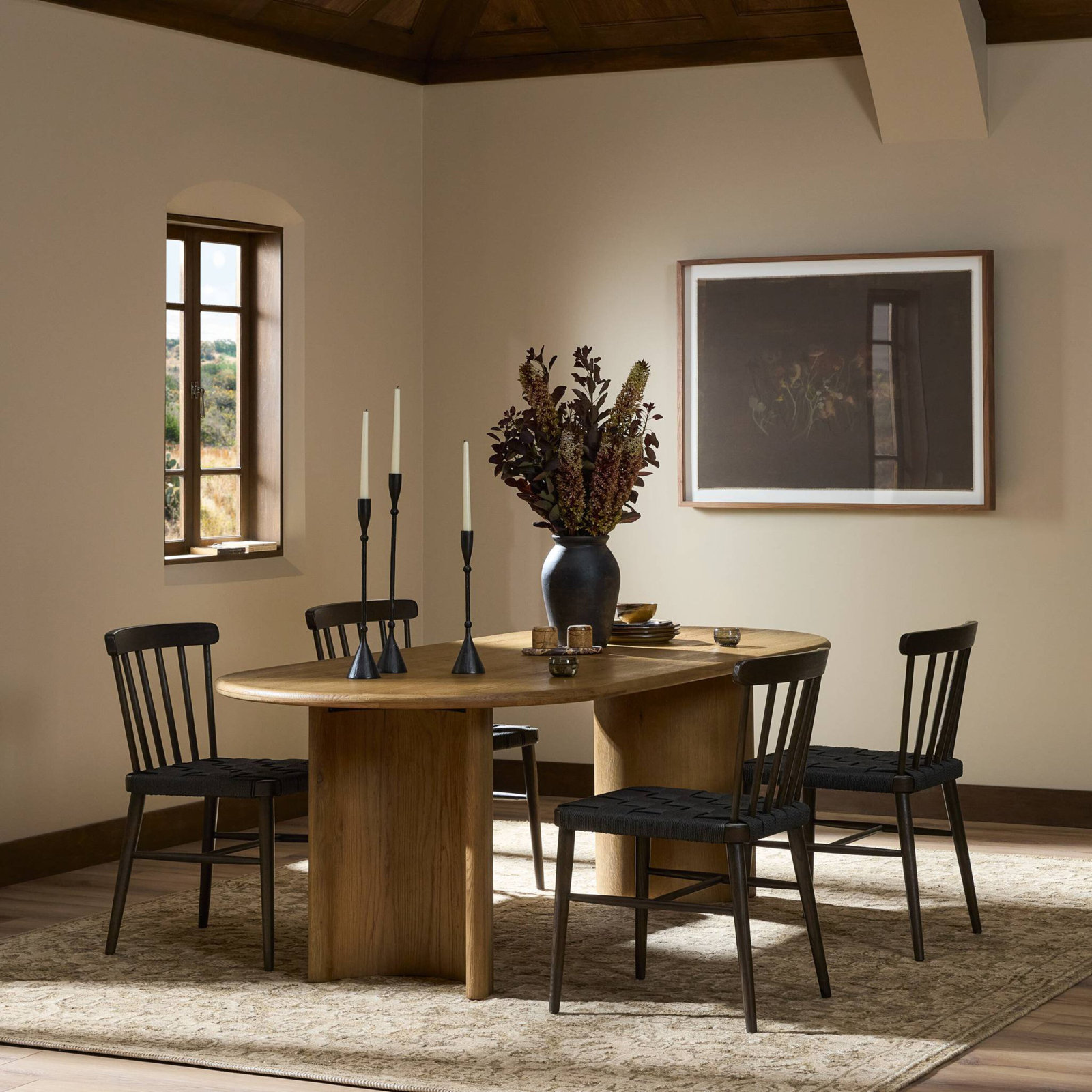 Haiden 94'' Double Pedestal Dining Table, Worn Oak Veneer, 30" H x 94" W x 42" D