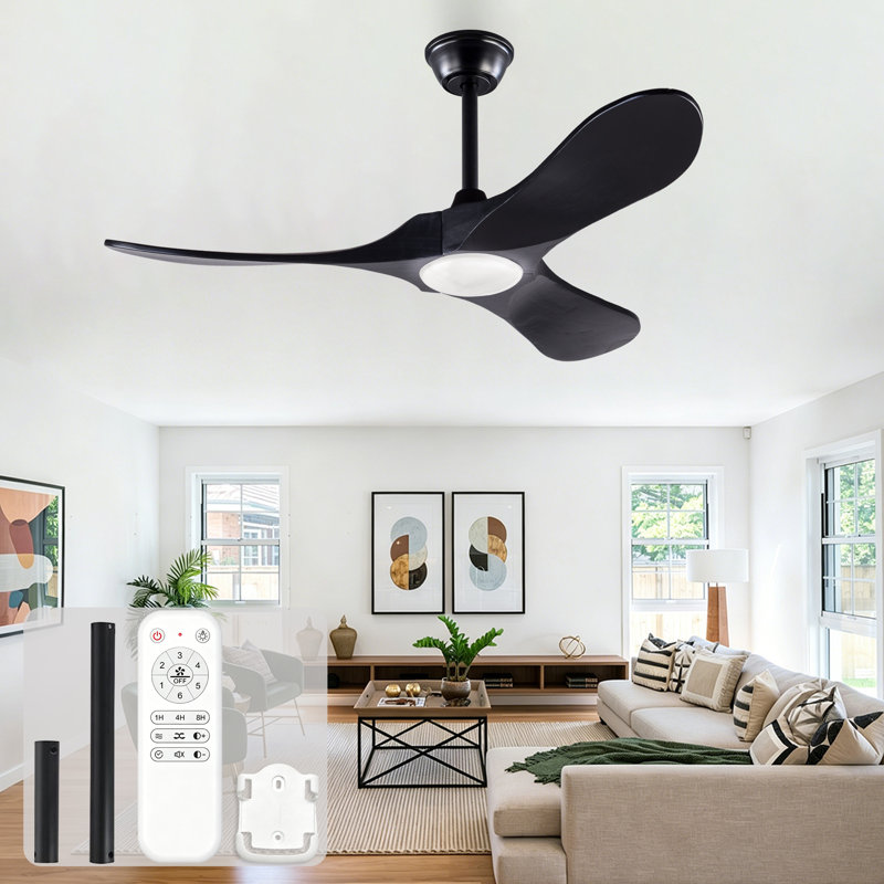 Ventilateur de plafond noir de 42 pouces (107 cm) en solde, avec télécommande, éclairage à intensité variable, 3 pales ultra-minces en bois massif aux extrémités surélevées, idéal pour les patios, les salons et les chambres.