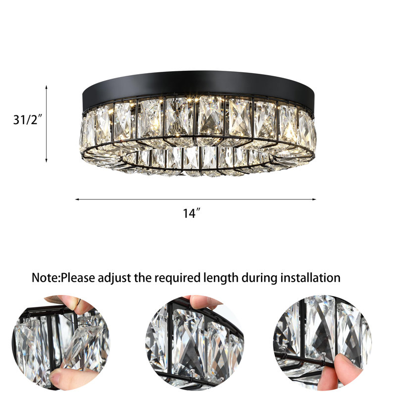 Plafonnier encastré en cristal DEL, Noir