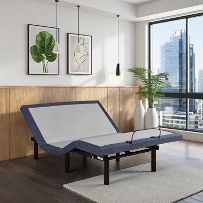 For Bedroom Sleep and Relaxation, Neutral Gray Steel Twin XL Platform Adjustable Bed Base with Custom Positioning and Vibration Massage