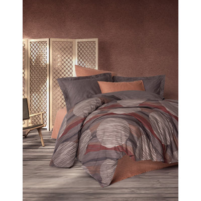 Ensemble de housse de couette Cinnamon (3 pièces), housse de couette 79 x 79 et taies d'oreiller 31,5 x 31,5 | 100% coton Ranforce, lavable à la machine, impression réactive, fermeture à boutons | Literie douce, durable et élégante pour toute chambre à coucher