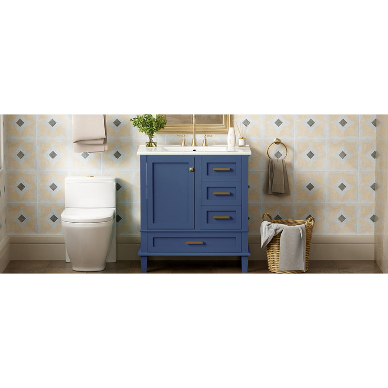 Ensemble de meuble-lavabo moderne avec lavabo 30 po, meuble-lavabo moderne avec porte à fermeture douce et 3 tiroirs, structure en bois massif