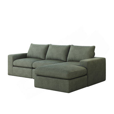 Canapé désossé de 99 pouces avec méridienne, canapé modulaire rembourré en forme de L avec trois coussins, canapé modulaire en velours côtelé pour le salon et la chambre à coucher, aucun assemblage requis
