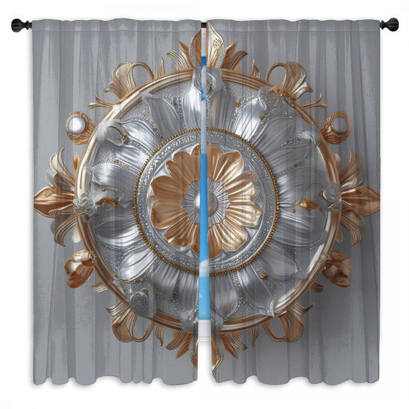 Ornement floral doré argenté et rideaux obscurcissant - 2 panneaux, 20 po x 80 po - 2 panneaux, Transparent