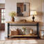 Console de 63 po en bois massif, table de vestibule avec rangement et structure en métal, table basse de salon Farmhouse