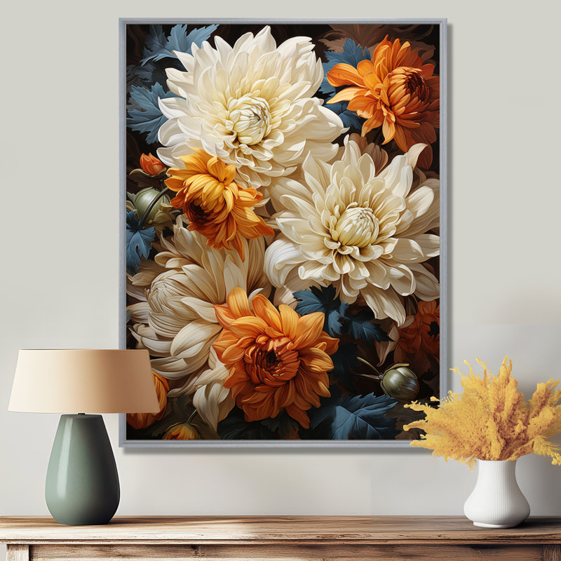 Yilin Chrysanthemums Autumn Gold Showcases - Chrysanthemums Wall Art Decor, H 40 po x l 30 po x P 1,5 po, Encadrement argenté