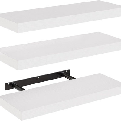 3-Pack Rustic Floating Wood Wall Shelves, Invisible Bracket Wall Mount Storage Shelf, Farmhouse Display Shelving for Kitchen Bathroom Bedroom Decor Floating Shelves for Wall，White