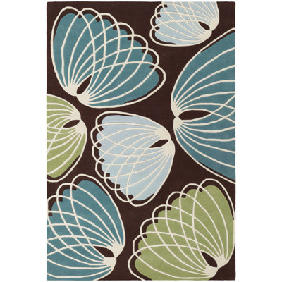 Bynum Authentic Hand-Tufted Handmade Brown & Blue High-Low Abstract Wool Indoor Area Rug