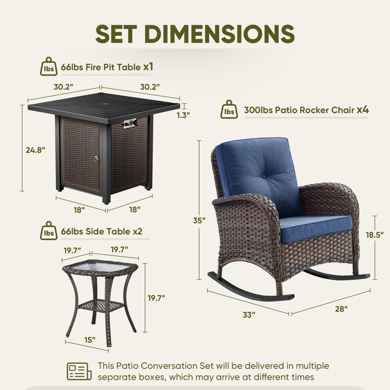 Ensemble de conversation d'extérieur à chaises multiples avec coussins 7 pièces, Bleu