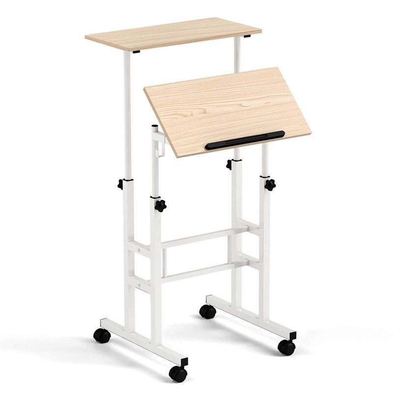 Bureau debout à hauteur ajustable Dol, Naturel / Blanc