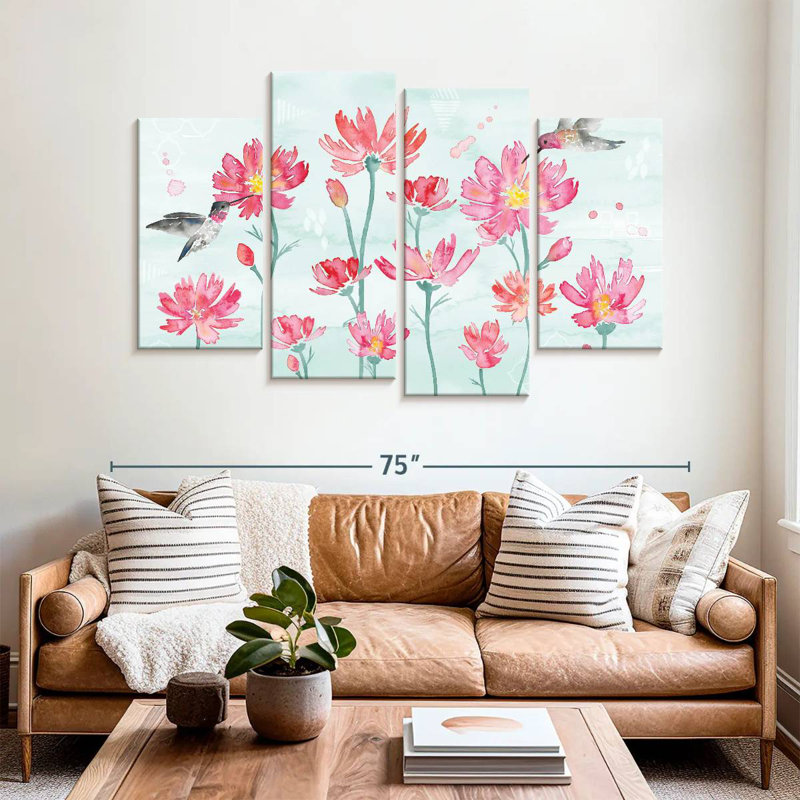 Harnek fleurs et plumes III, H 42 po x l 68 po