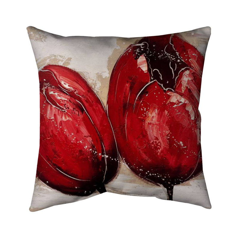Two red tulips - 18"x18" Throw pillow - Poly twill - Print on demand, 18"H x 18"W