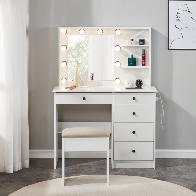 Bayonne 5 drawer dressing table with open shelves