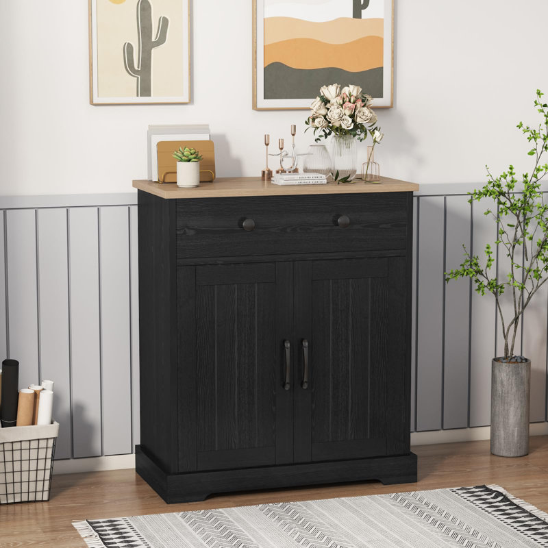 Petite armoire de rangement Garvee, buffet compact en bois avec 2 tiroirs et 2 portes, mobilier d'appoint minimaliste moderne pour le salon, la cuisine, la salle à manger