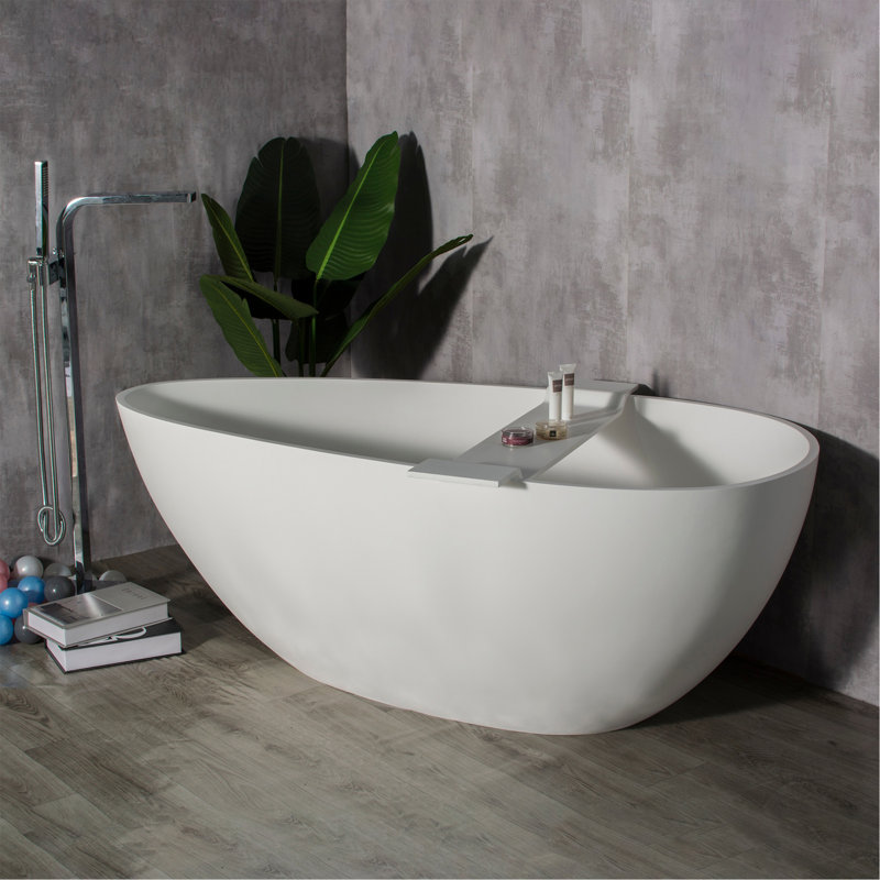 59 Inch Solid Surface Stone Resin Freestanding Egg Shape Bathtub For The Bathroom