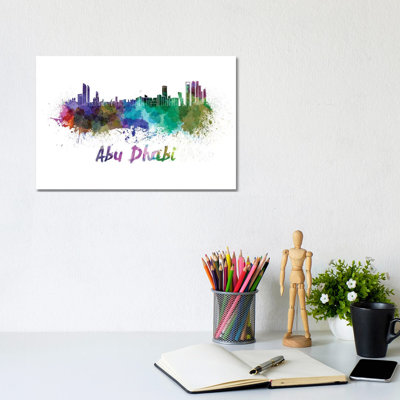 " Abu Dhabi Skyline In Watercolor " by Paul Rommer