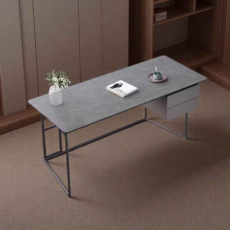 Bureau en pierre frittée de qualité supérieure, H 29,53 po x l 70,87 po x P 23,62 po, Gris