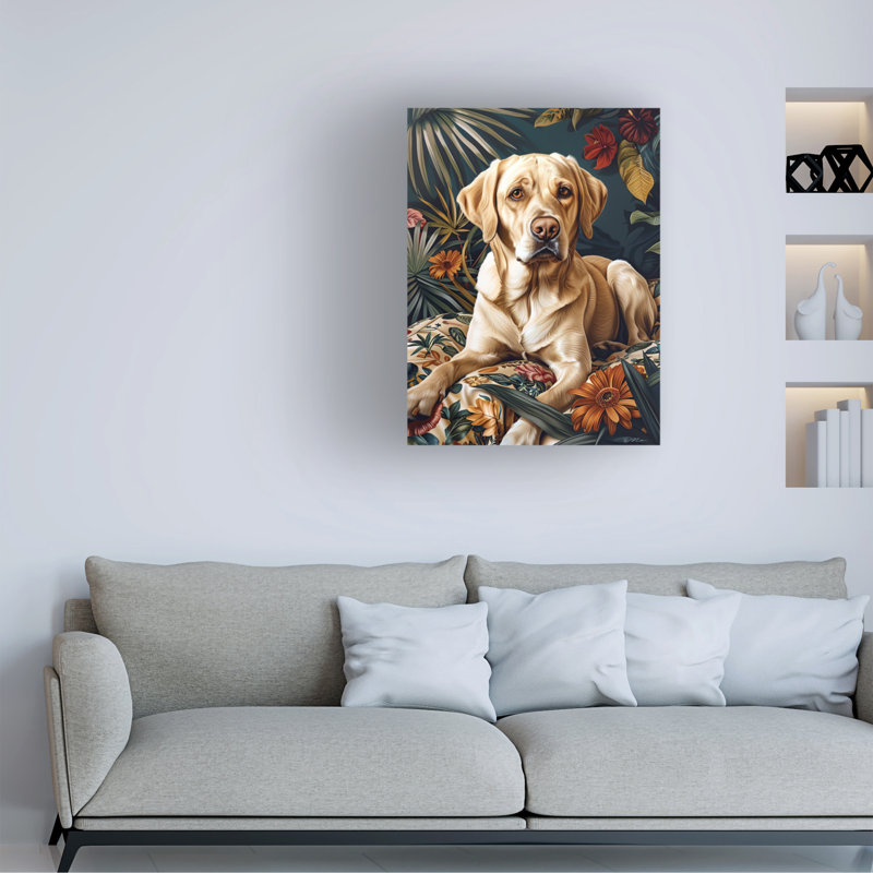 Art sur toile «Bachelor Labrador Laying Entre Plants» 1, H 14 po x l 19 po