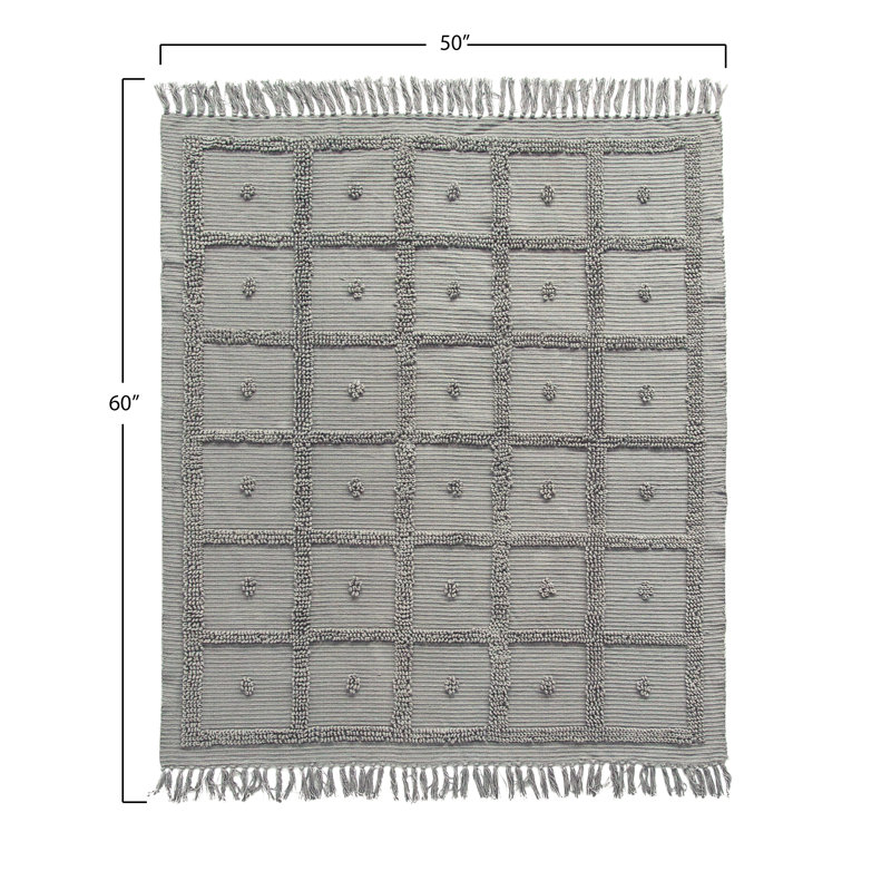 Cotton Chenille Throw with Fringe, Gray