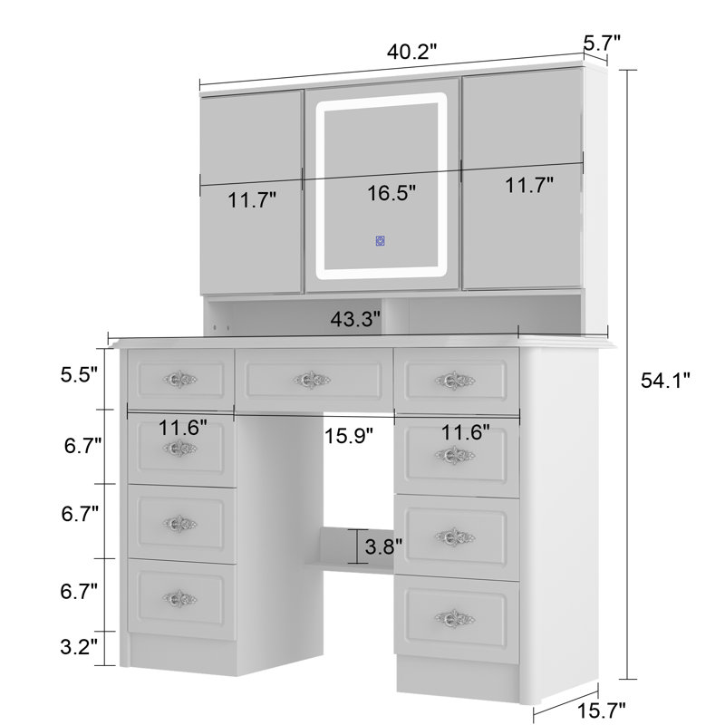 Anietra 9-Drawer Vanity With 3-Mirror