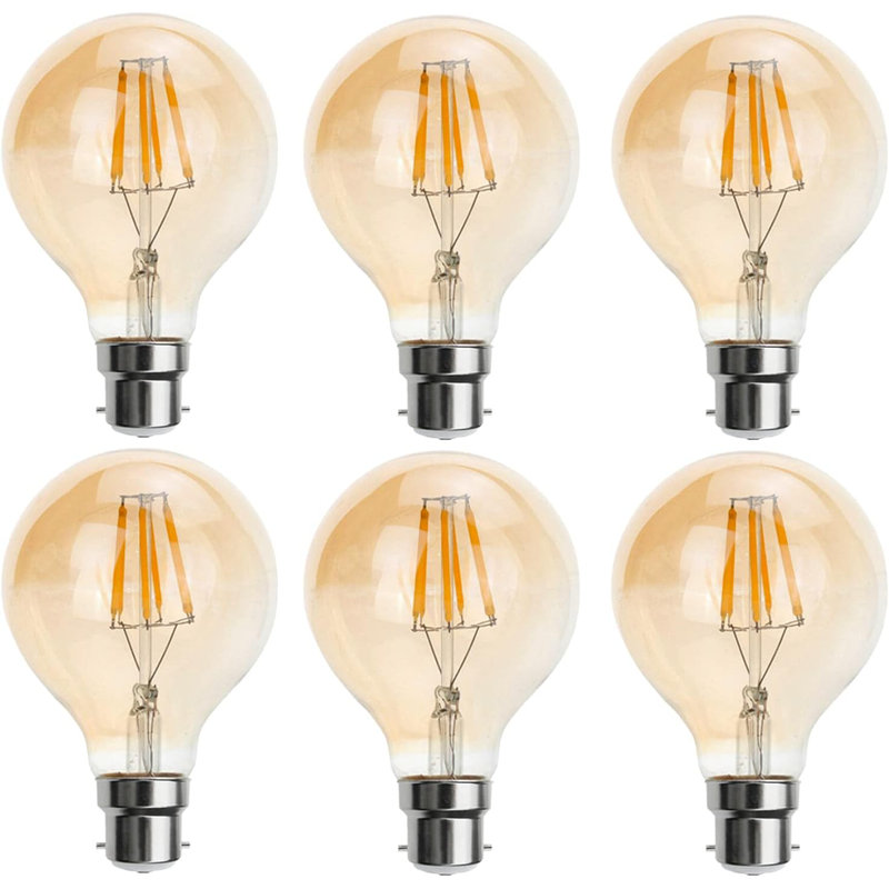 6 Pack, LED B22 Light Bulb,G80 4W (40W Equivalent) Dimmable WarmWhite 2700K LED Filament 450 Lumens Energy Saving Vintage Old Fashioned Globe Light Bulb for Home Decoration
