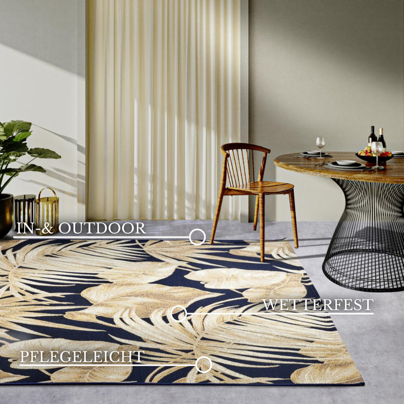 Kollektion 1767 - Oktavie In- & Outdoor Teppich - Außenteppich Wetterfest, Leaf Design, für Balkon, Wohnzimmer, Garten oder Terrasse