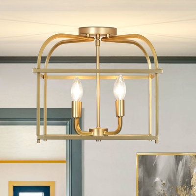 4 - Light Gold Lantern Frame Square Semi Flush Mount