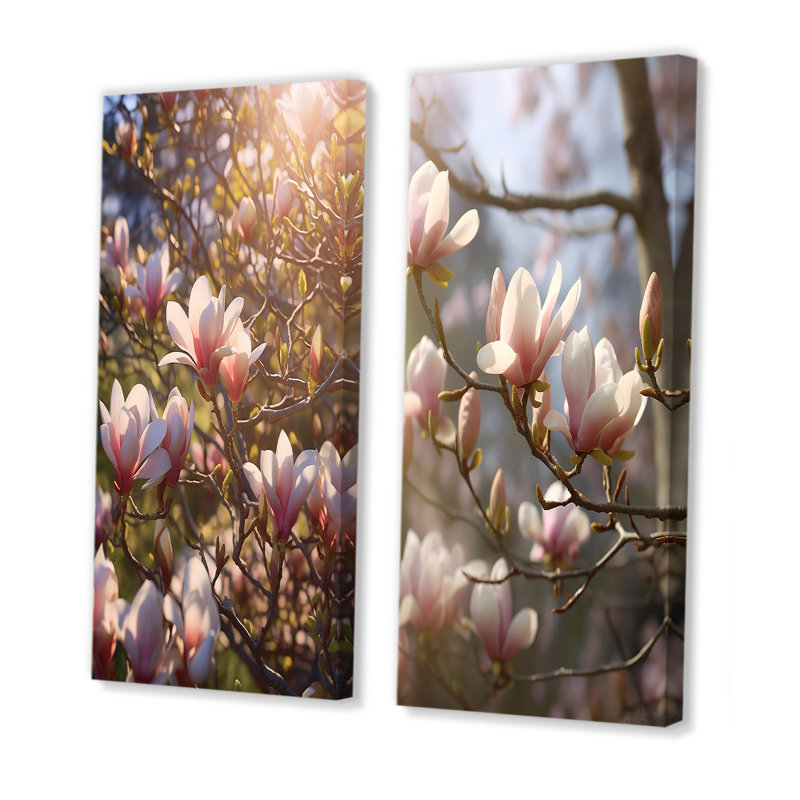«Pink Magnolias Tree Field Bliss Photo», ensemble de 2 reproductions d'art sur toile Magnolias, Toile tendue