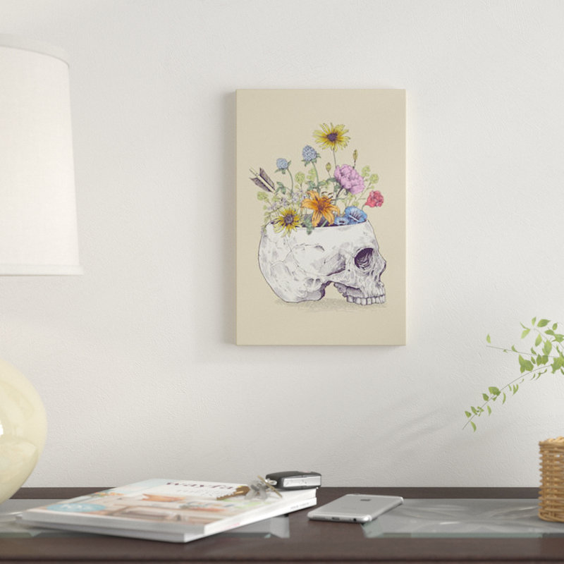 « half crâne floral », impression sur toile, H 18 po x l 12 po x P 1,5 po, Toile tendue, Pas de tapis