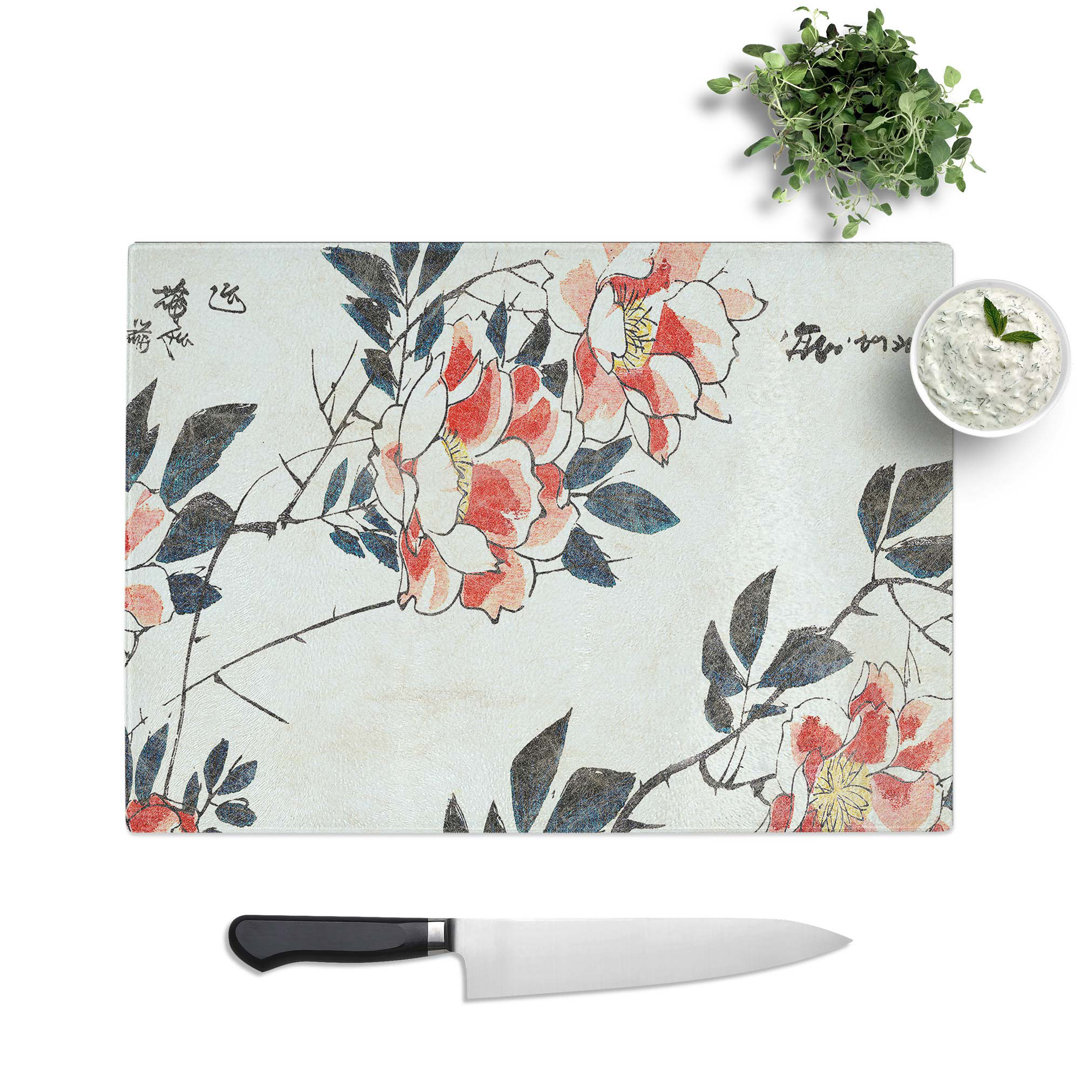 Tempered Glass Roses by Utagawa Hiroshige Chopping Board