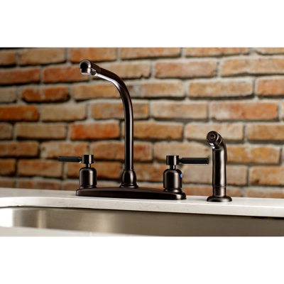 Kingston Brass Kaiser Two-Handle 4-Hole 8" Centerset Kitchen Faucet with Side Sprayer