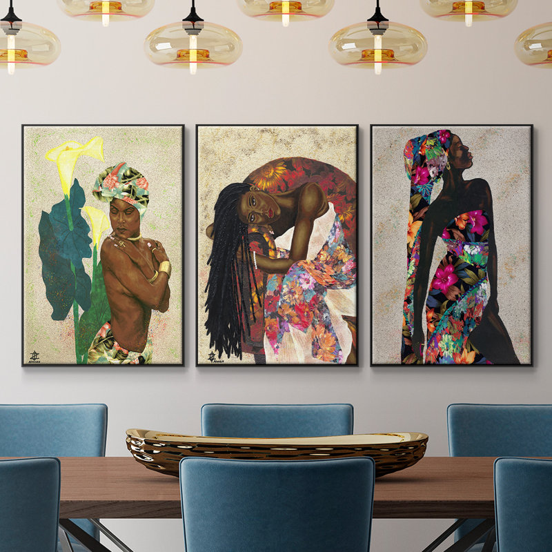 «Woman Strong I», reproduction sur toile 3 pièces, Noir, H 36 po x l 72 po x P 2 po