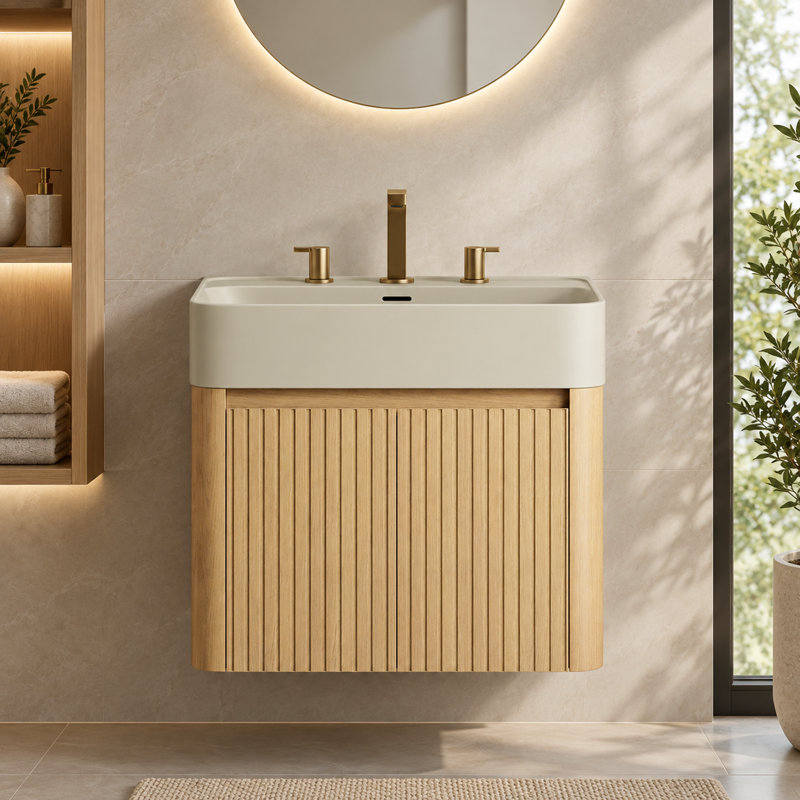 Meuble-lavabo suspendu de 61 cm (24 pouces) avec lavabo intégré et armoire de rangement