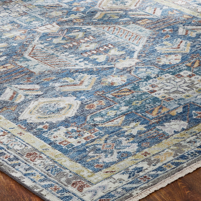 Omaque Wool Southwestern Area Rug, Rectangle 10' x 14', Blue